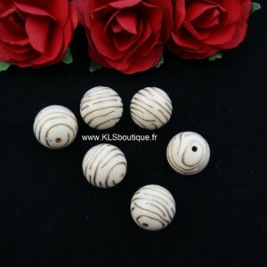 Ref 3422 – 10 Perles 15 mm – Blanche et Or